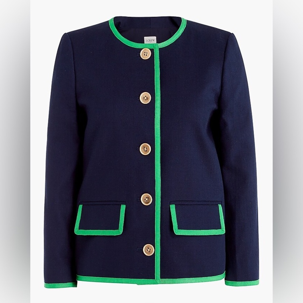 J. Crew Navy Tipped Lady Jacket and Skirt Set with Green Trim - Picture 4 of 8